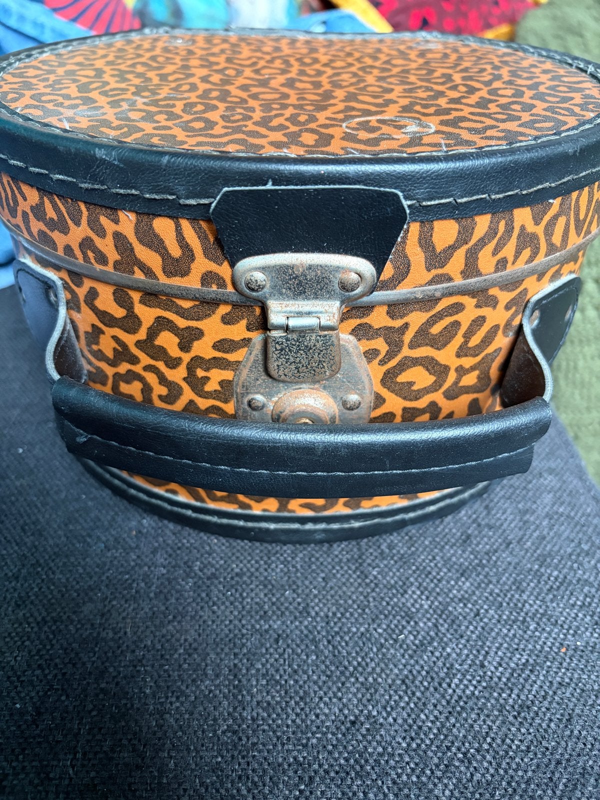 Vintage Leopard Print Make-up Koffer met Spiegel, Gebruikt, Oranje, Ophalen of Verzenden, Met slot