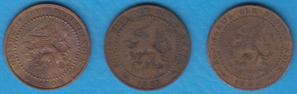 Nederland 1 cent 1904, 1905, 1906 Wilhelmina, Sch. 972/974, Postzegels en Munten, Munten | Nederland, Ophalen of Verzenden, Koningin Wilhelmina