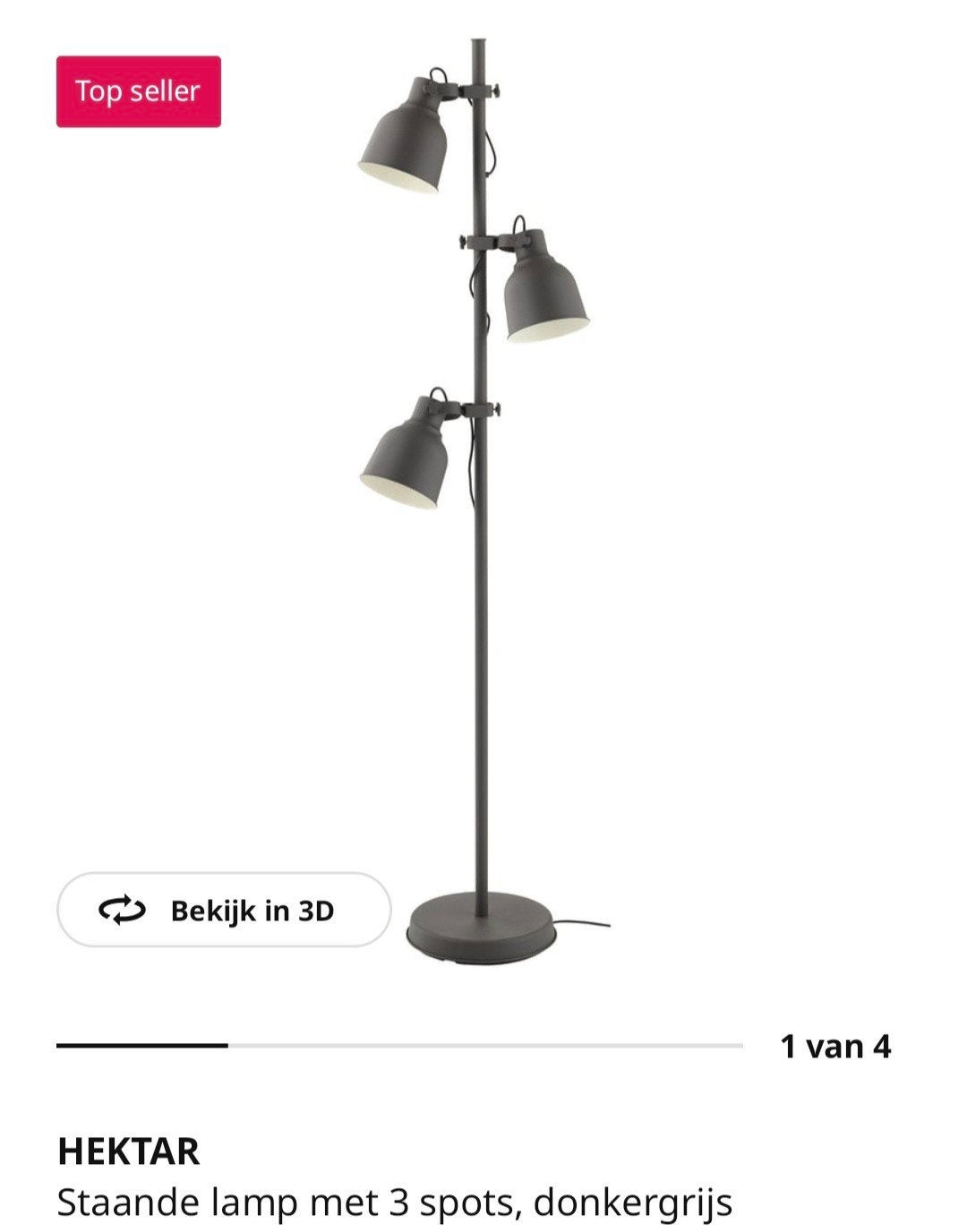 IKEA Hektar staande lamp met 3 spots - donkergrijs, Ophalen, Zo goed als nieuw, Metaal, 150 tot 200 cm