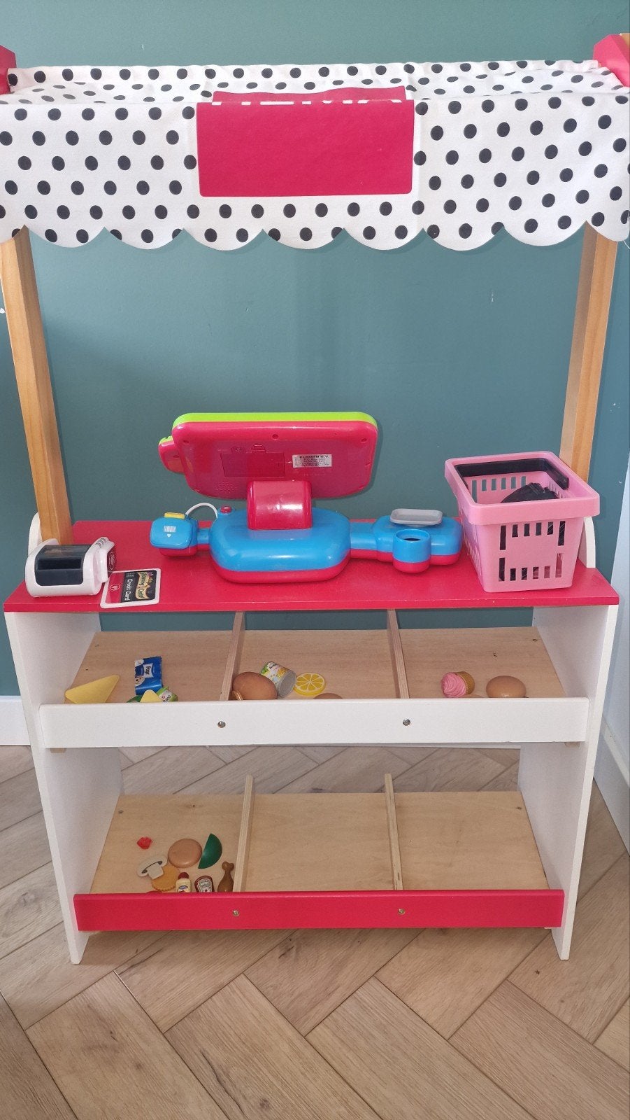 Houten Speelgoed Hema Marktkraam  met Kassa en Accessoires, Ophalen, Zo goed als nieuw, Knutselen, Met geluid