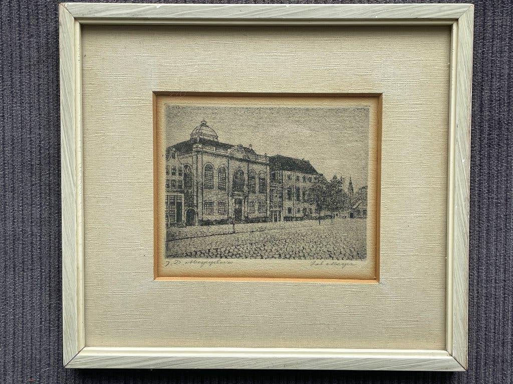 Ets J.D. Meijerplein te Amsterdam van Sal Meijer, Ets, Stadsgezicht, Ophalen of Verzenden, Gesigneerd