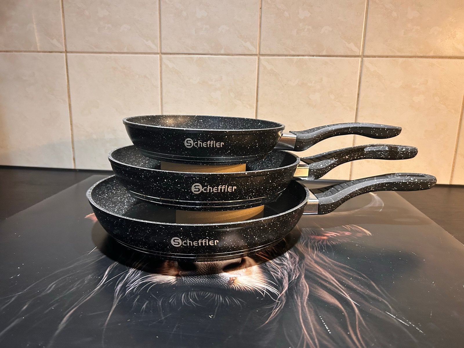 Nieuwe Scheffler 3-delige koekenpannenset, Overige materialen, Antiaanbaklaag, Nieuw, Pannenset