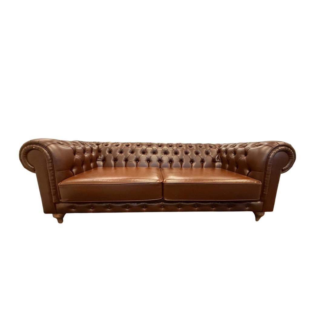 Luxe Chesterfield Sofa - Bruin PU Leer, Verzenden, Zo goed als nieuw