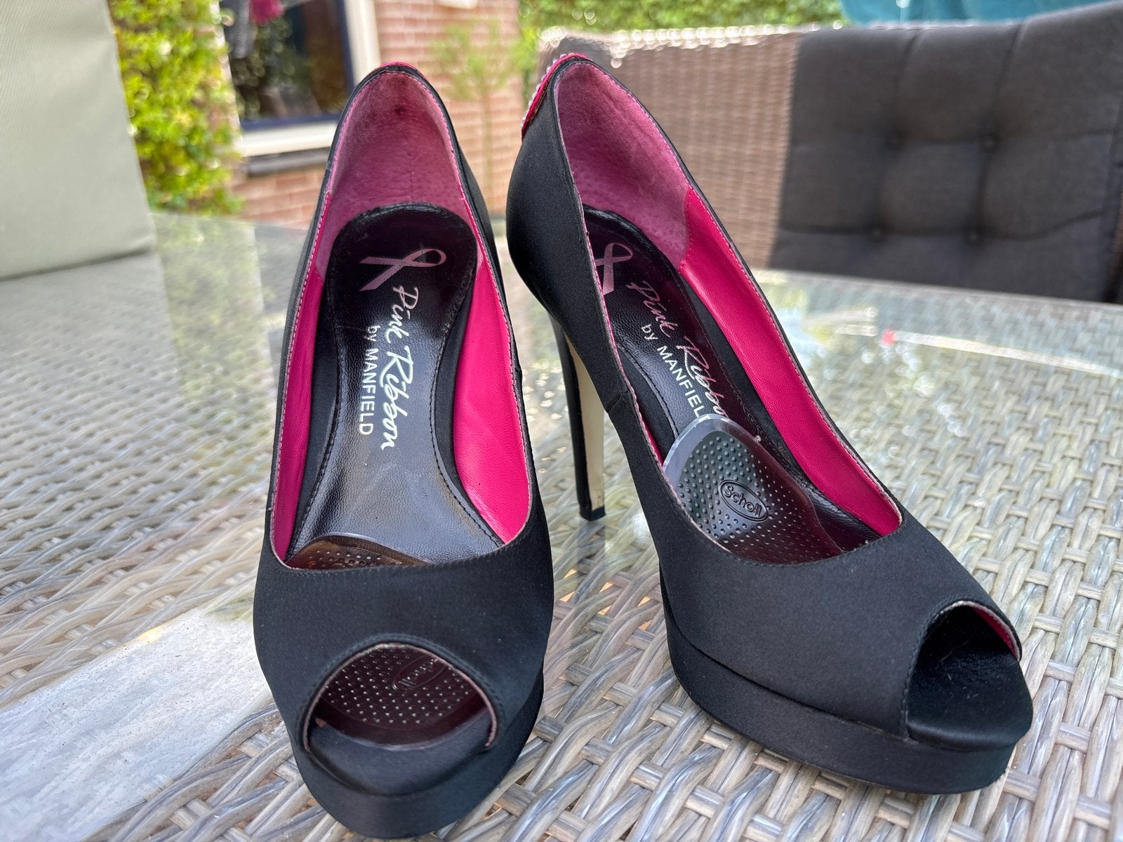 Manfield Pink Ribbon Peep-toe Pumps Maat 37, Pumps, Zwart, Ophalen of Verzenden, Gedragen