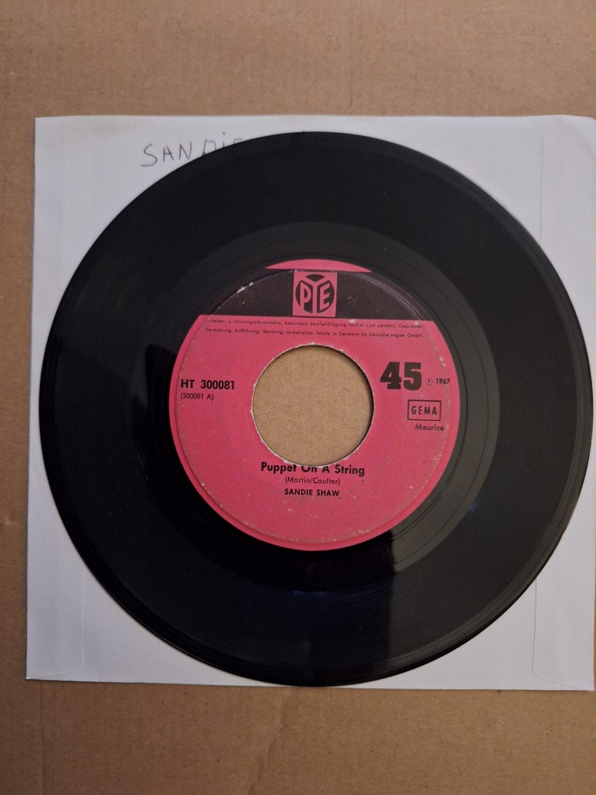 Sandie Shaw - Puppet On A String (Vinyl Single, 1967), Gebruikt, 7 inch, Single, Ophalen of Verzenden