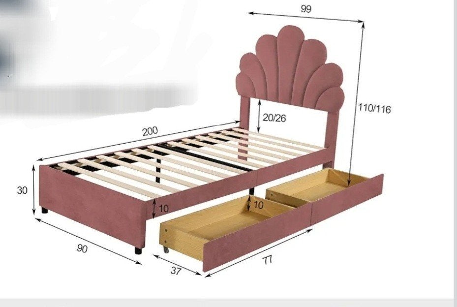 Eenpersoonsbed met lade en lattenbodem - Roze, Ophalen, 85 tot 100 cm, Nieuw, Lattenbodem