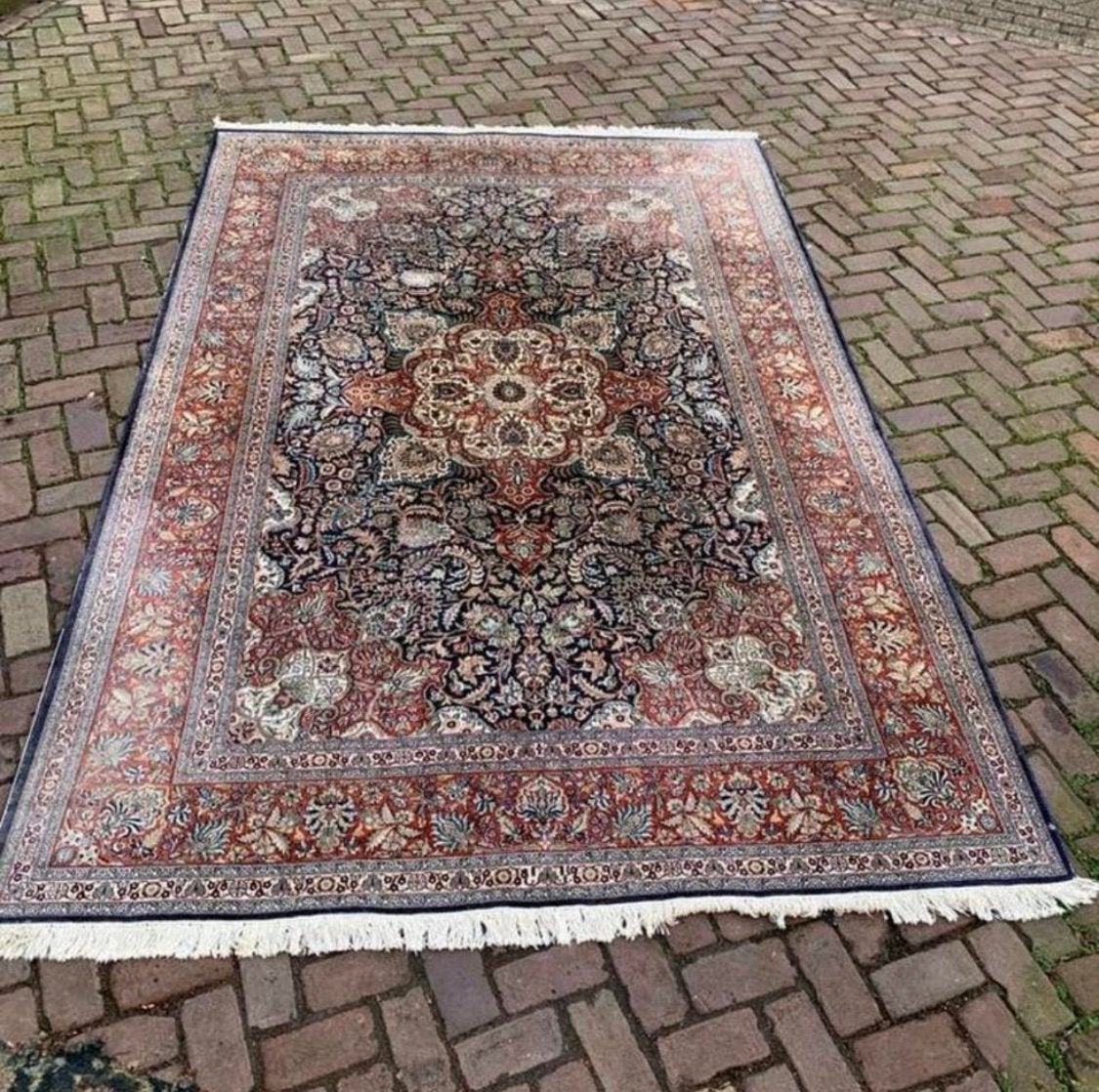 Kleed Indische Kashan Vintage Perzisch zijde silk vloerkleed, Huis en Inrichting, Stoffering | Tapijten en Kleden, Verzenden