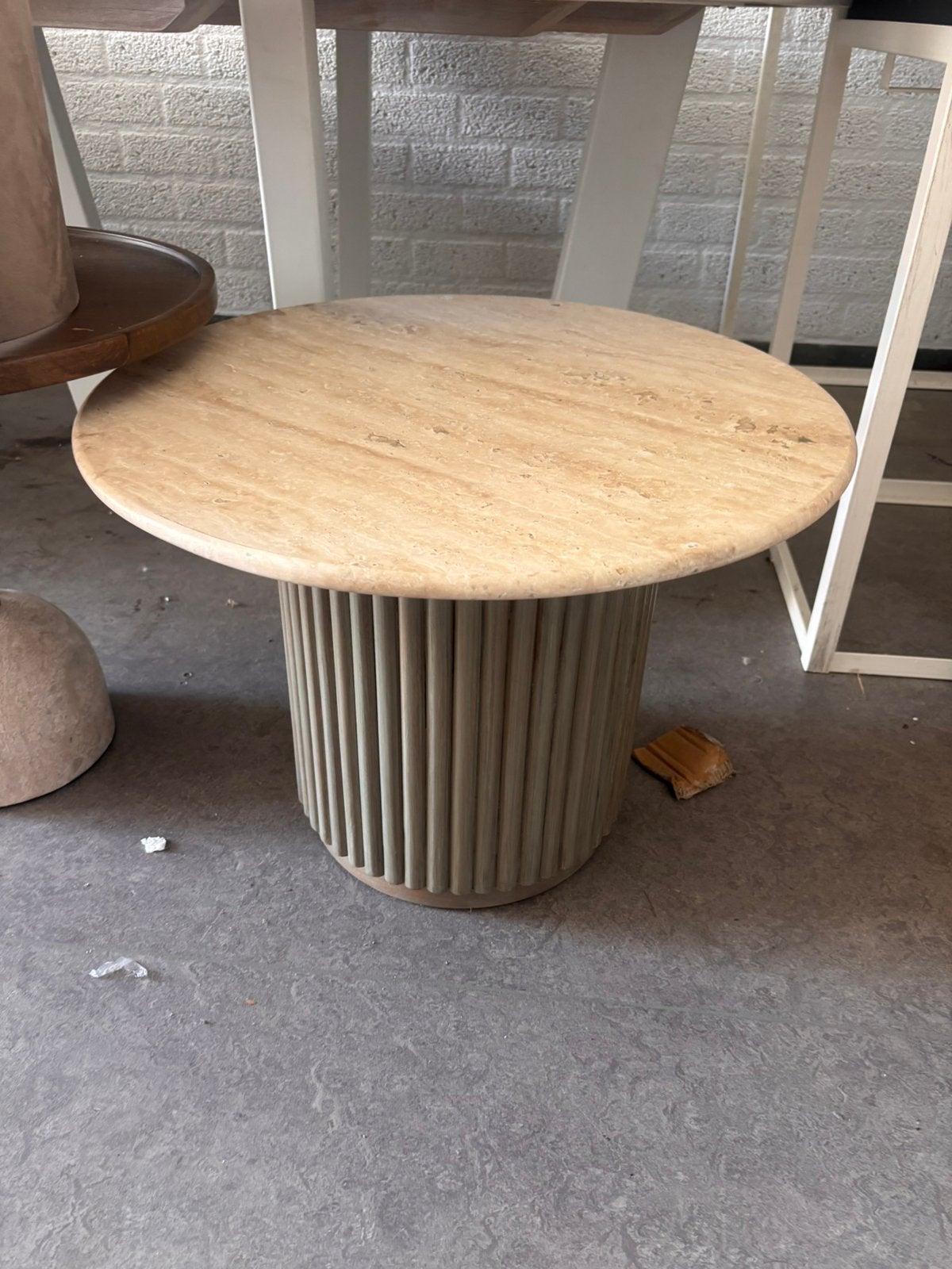 Riviera maison bijzettafel salontafel japandi, Ophalen, Zo goed als nieuw, Rond, 50 tot 100 cm