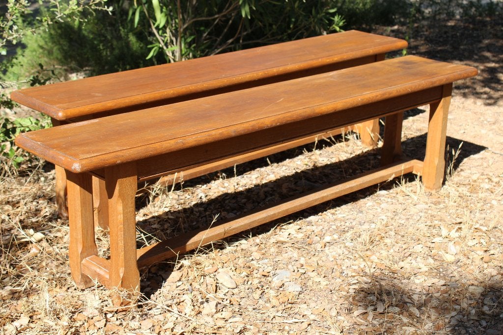 Brocante - Duo dikke eikenhouten banken!, Ophalen, Gebruikt, Rechte bank, Hout