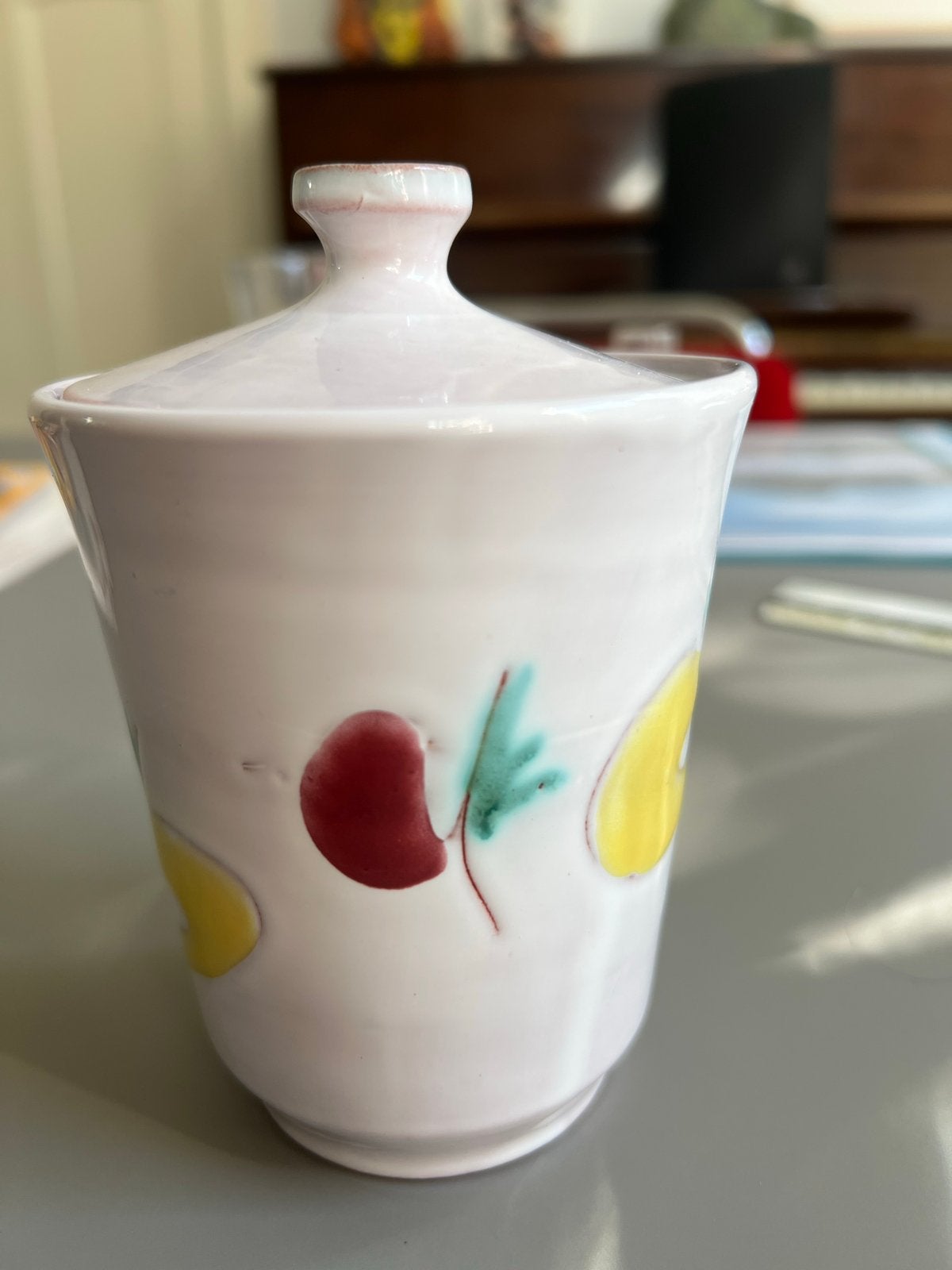 Decoratieve pot met deksel - handgeschilderd, Ophalen of Verzenden