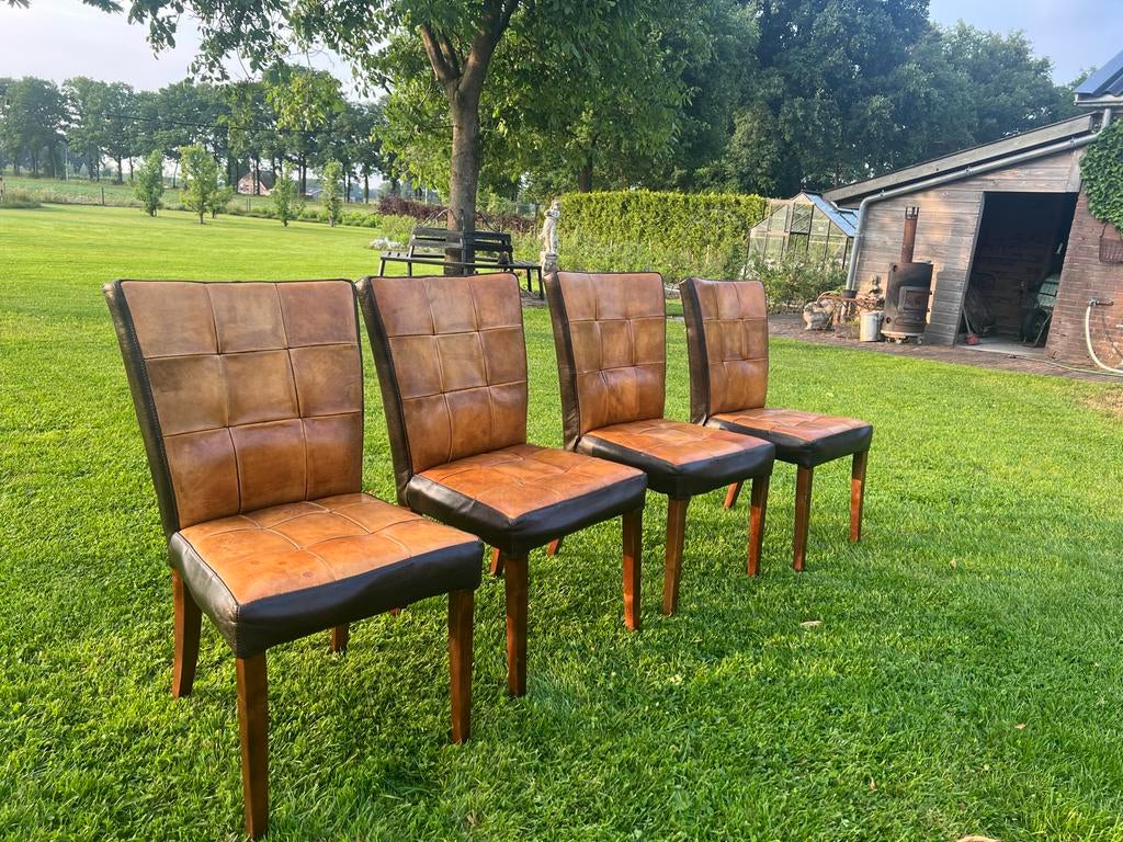 Set van 4 schapenleren stoelen, Ophalen, Gebruikt, Bruin, Leer
