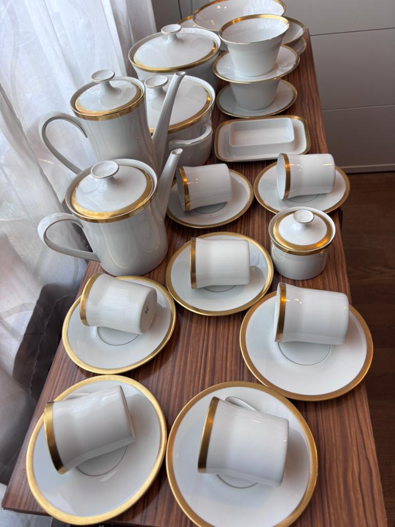 Vintage Scherzer Bavaria koffie servies wit met gouden rand, Antiek en Kunst, Antiek | Servies compleet, Ophalen