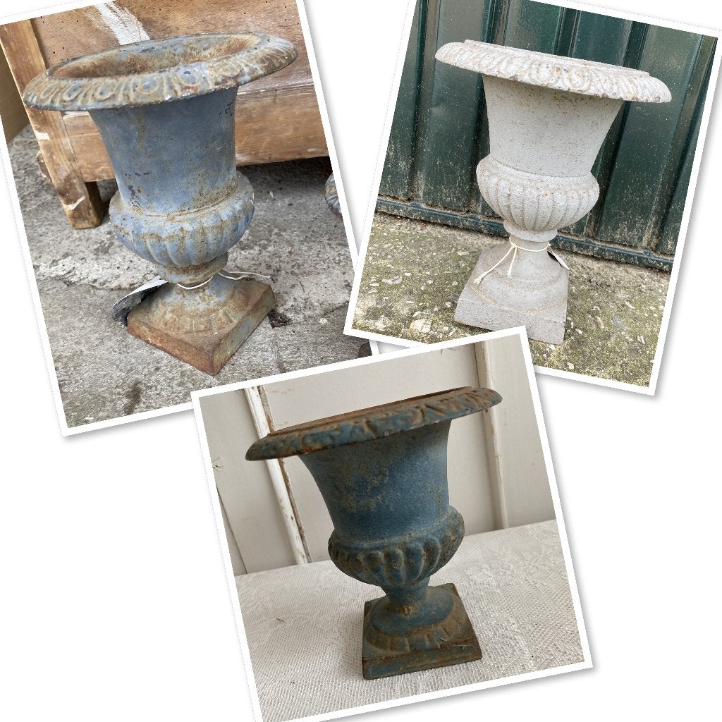 3x Brocante gietijzeren Louvre vaas - tuinvaas, Ophalen
