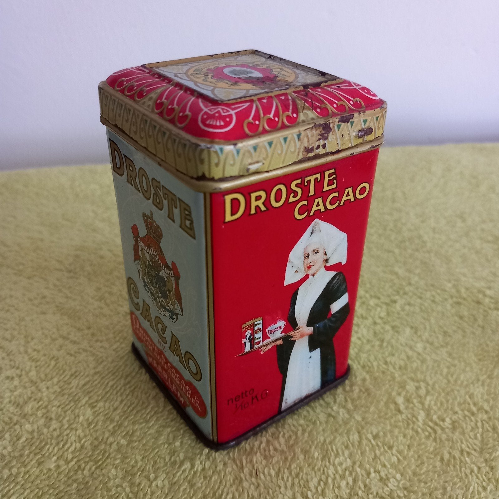 Vintage Droste Cacao blikje met scharnier deksel., Verzamelen, Blikken, Ophalen
