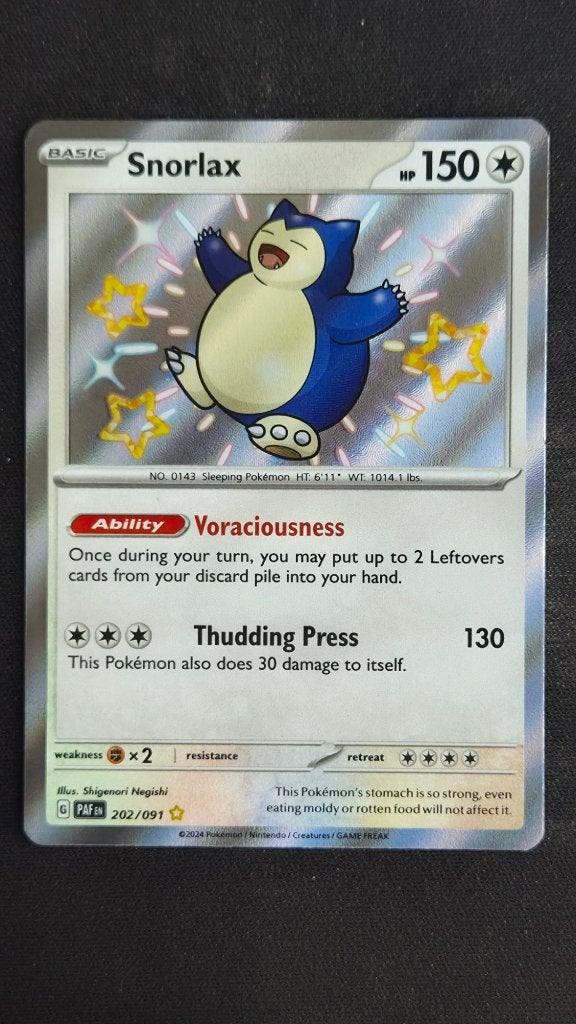 Snorlax (PAF 202/091) Pokémon kaart, Hobby en Vrije tijd, Ophalen of Verzenden, Zo goed als nieuw, Losse kaart