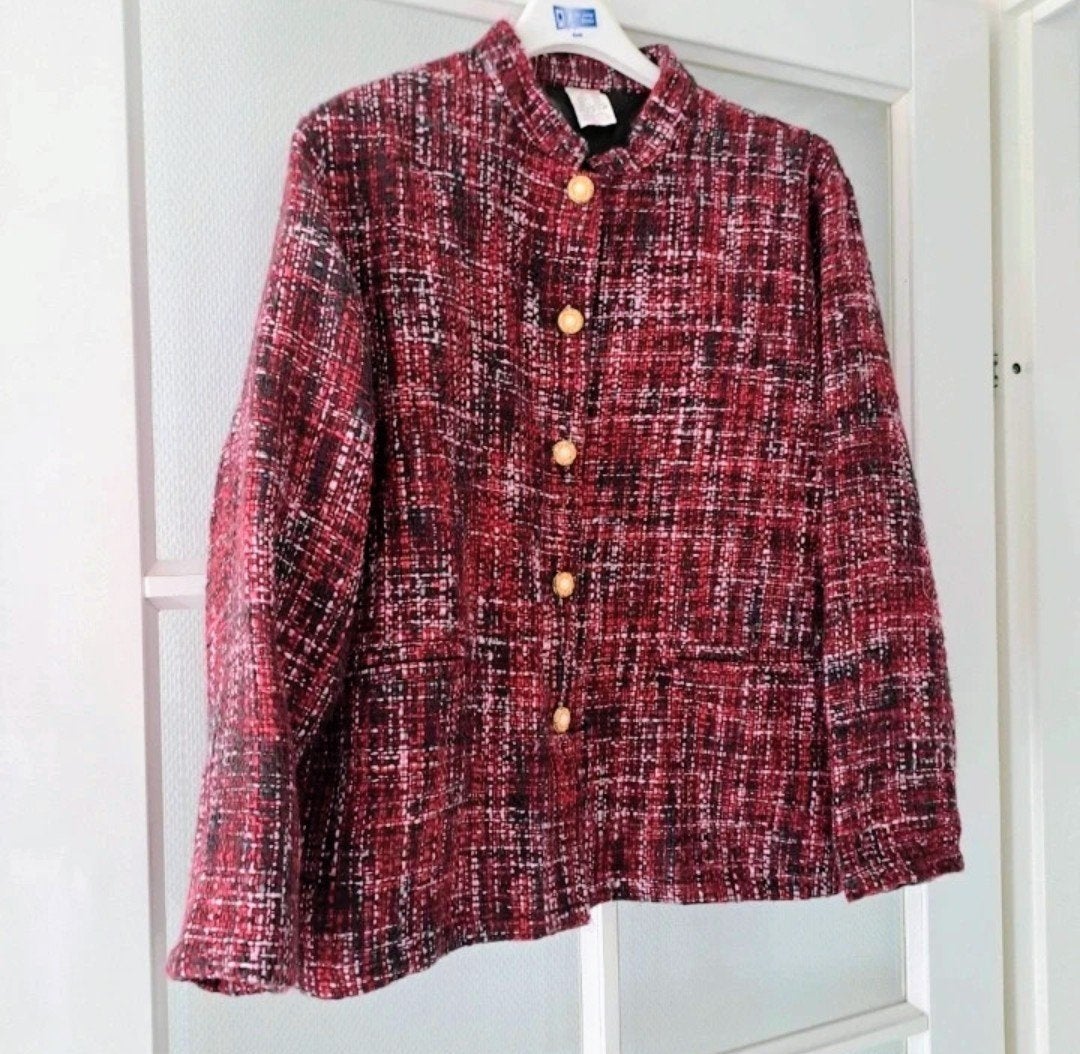 Bouclé wijnrood jasje /L xxl/ als nieuw, Kleding | Dames, Ophalen of Verzenden, Zo goed als nieuw, Maat 46/48 (XL) of groter, Rood