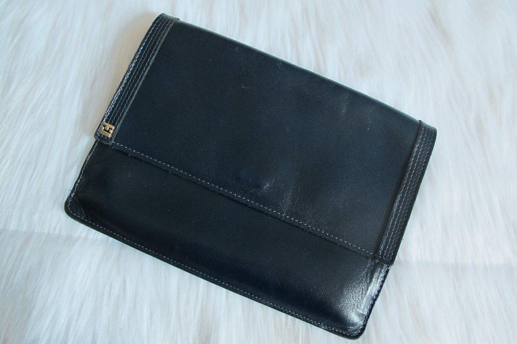 Navy leather clutch, Ophalen of Verzenden, Zo goed als nieuw, Blauw, Handtas
