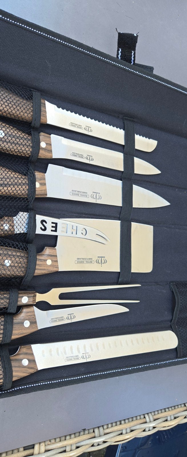 Royal Swiss Messenset - 8-delig met houten handvatten, Ophalen, Bestekset, Zo goed als nieuw, Messenset