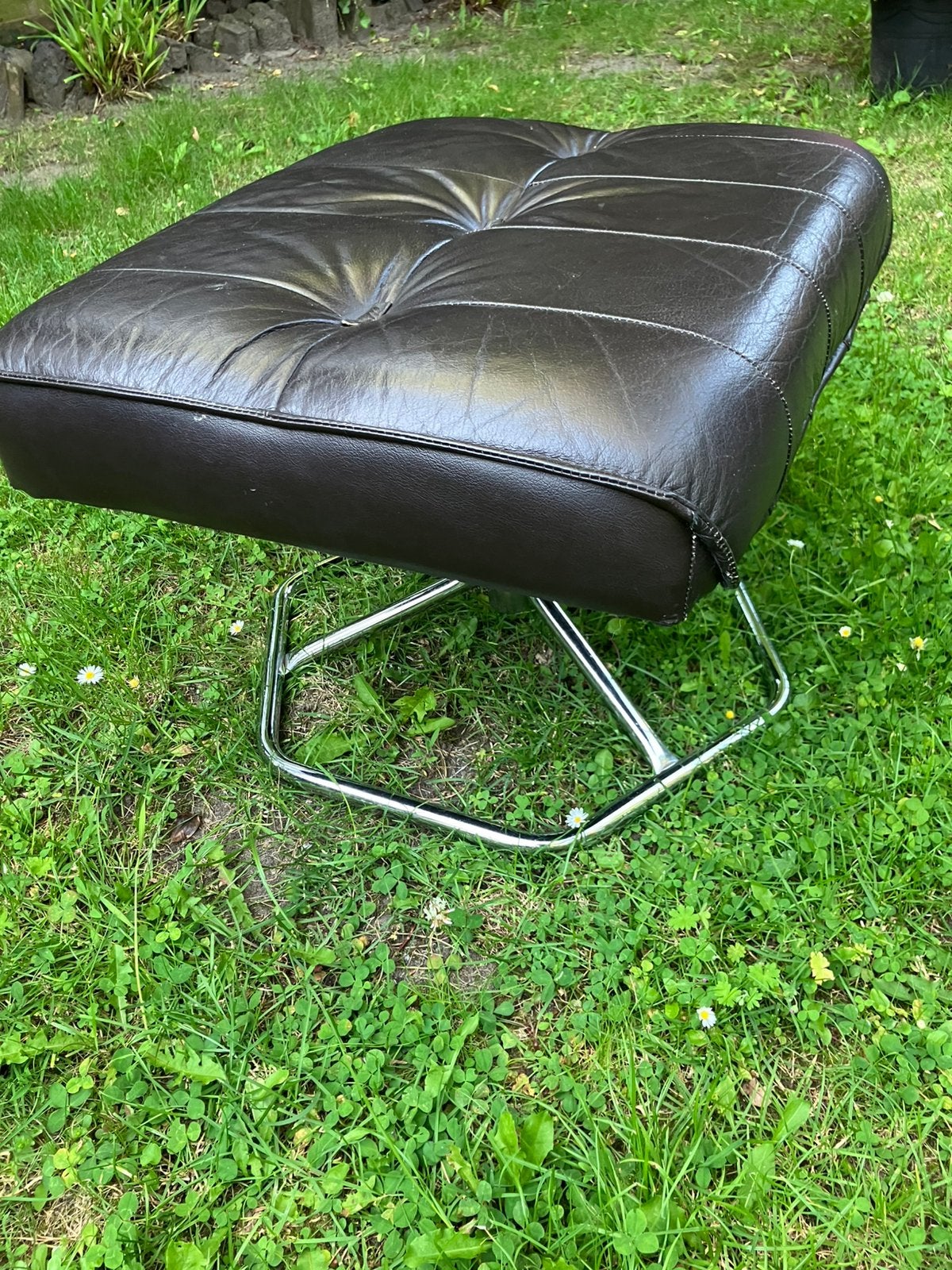 Vintage leren voetenbank. Deens Design. Unico., Minder dan 50 cm, Leer, Ophalen of Verzenden, Zo goed als nieuw