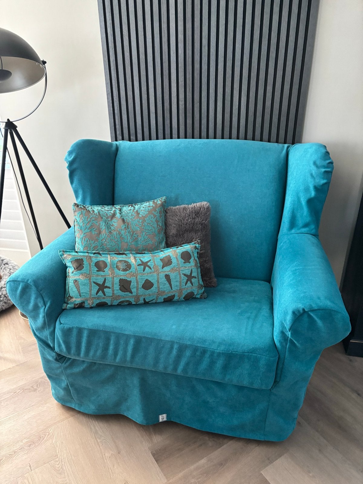 Riviera Maison Loveseat - Turquoise met extra hoes, Ophalen, Gebruikt, Tweepersoons, Stof