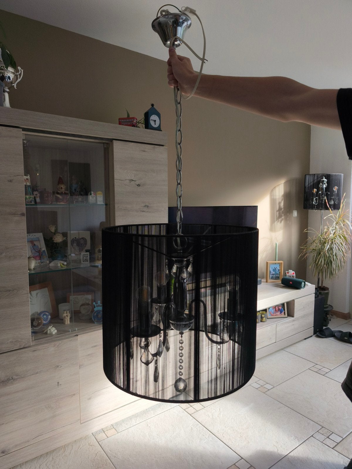 Set van 2: Zwarte Hanglamp met Kristallen en 3 Lampen, Ophalen