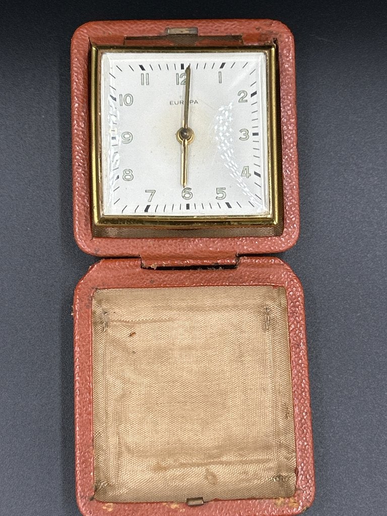 Vintage Europa 2 Jewels Reisklok – Inklapbaar met Hard Case, Antiek en Kunst, Antiek | Klokken, Ophalen of Verzenden