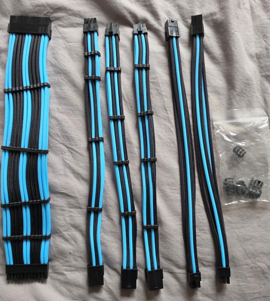 PSU Verlengkabels Set - Zwart/Blauw Gesleeved, Ophalen of Verzenden, Zo goed als nieuw