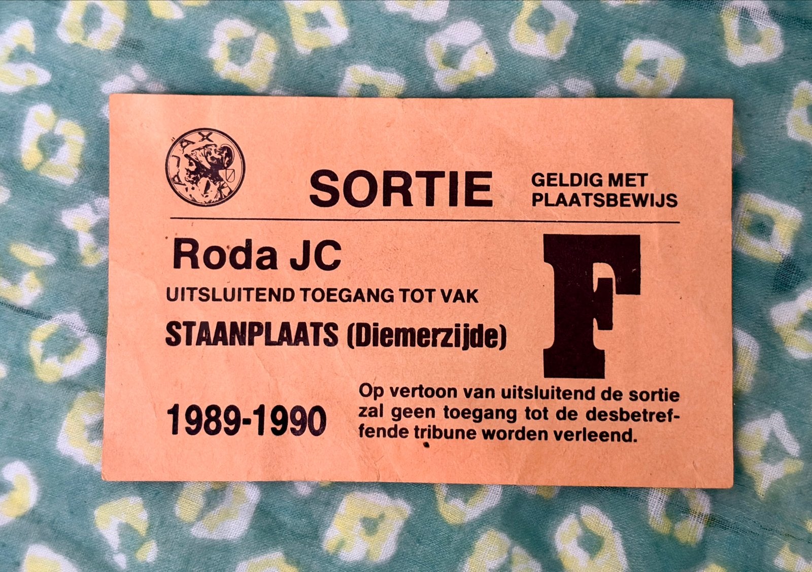 Vintage Originele Ajax F Side sortie 1989 1990 Roda JC uniek, Ophalen of Verzenden, Zo goed als nieuw, Ajax, Overige typen