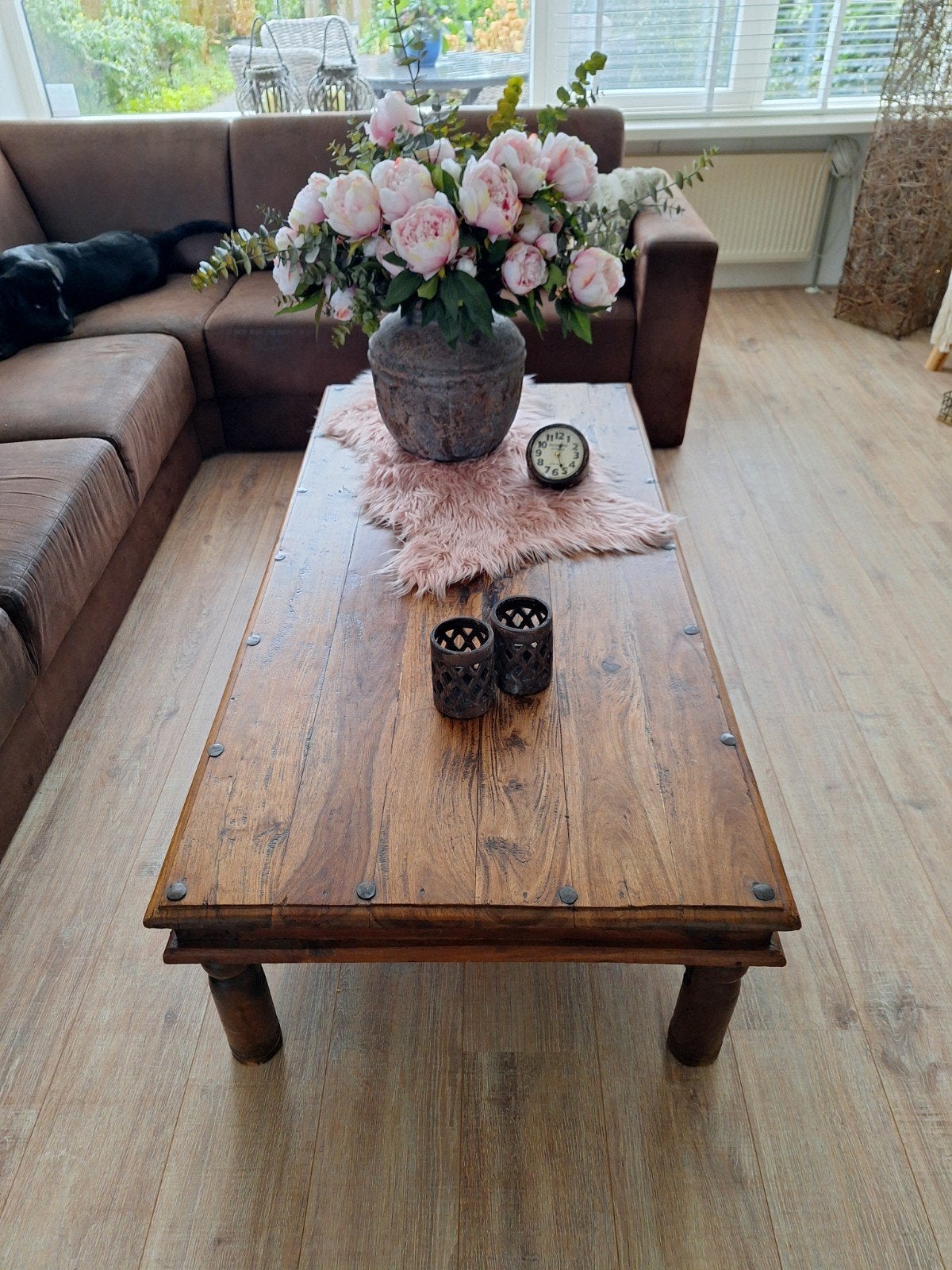 Robuuste salontafel van massief hout, Overige houtsoorten, Gebruikt, Rustiek, Landelijk, Industrieel, 150 tot 200 cm