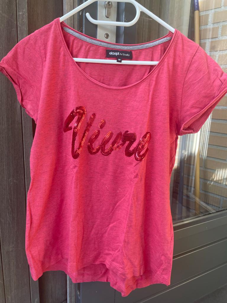 Dames T-shirt Maat M - Roze met 'Vivre' opdruk, Kleding | Dames, Maat 38/40 (M), Ophalen of Verzenden, Korte mouw, Roze
