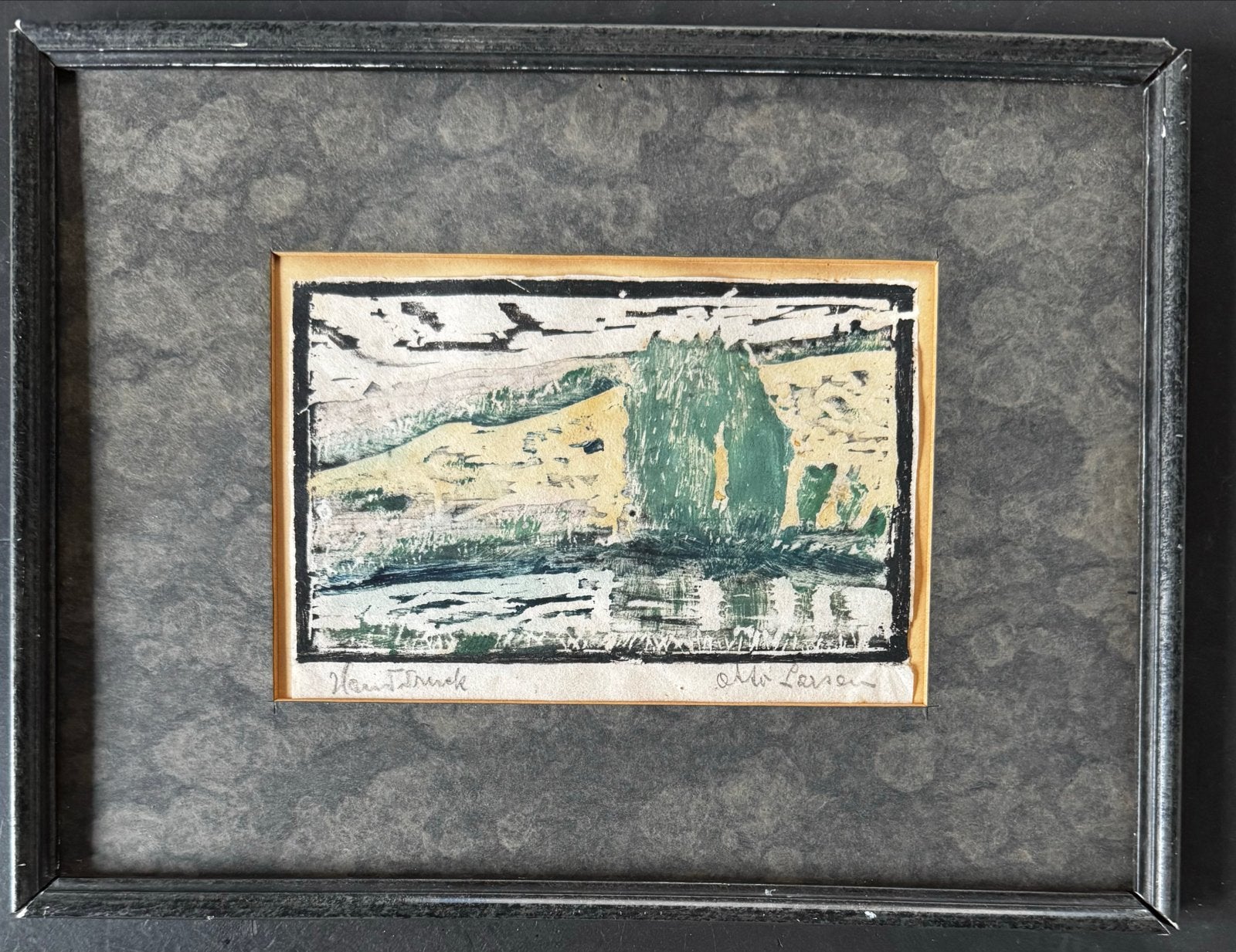 Otto Larsen - Handdruk (8,5x14cm), Ingelijst, 1950 - 1999, Overige technieken, Ophalen of Verzenden