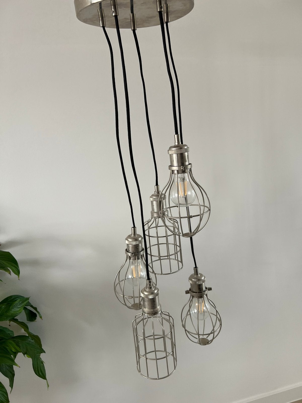 Industriële Hanglamp met 5 Lichtpunten - Metaal, Ophalen, Zo goed als nieuw, Metaal, E27 (groot)