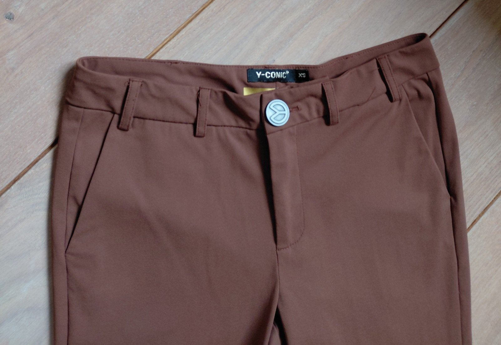 Mooie bruine travelstofachtig Y-Conic Dames pantalon mt XS, Bruin, Ophalen of Verzenden, Y-CONIC, Maat 34 (XS) of kleiner