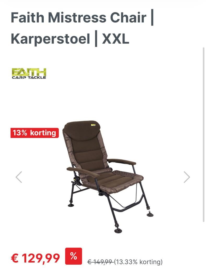 Z.G.A.N. Faith mistress karperstoel , visstoel, Watersport en Boten, Hengelsport | Karpervissen, Ophalen of Verzenden, Zo goed als nieuw