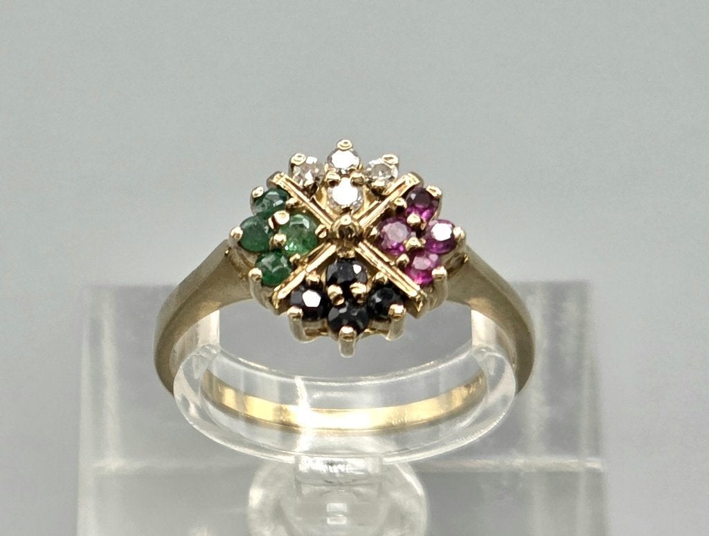 Gouden Vintage ring met edelsteen en diamant. 2026/362, Sieraden, Tassen en Uiterlijk, Ringen, Overige kleuren, ., Ophalen of Verzenden