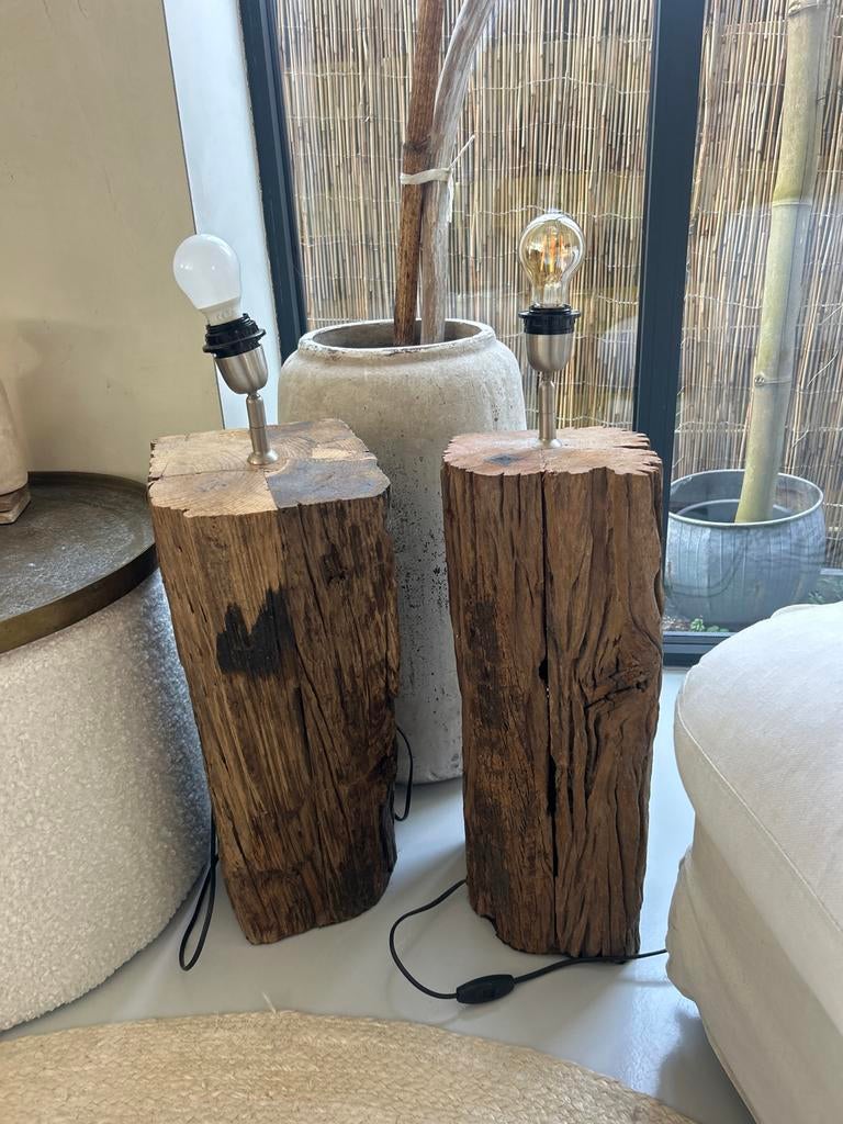 HK Living Houten standaard (lampen) - Rustieke sfeermaker, Huis en Inrichting, Lampen | Tafellampen, Ophalen, Japandi, 50 tot 75 cm