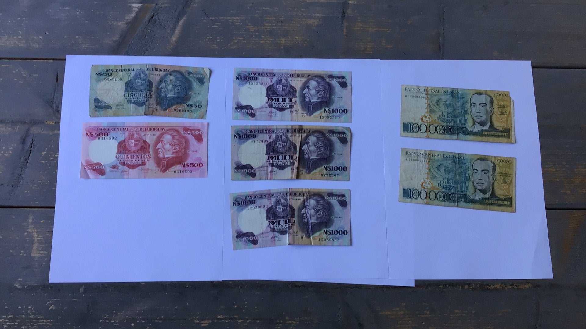 Bankbiljetten Uruguay en Brazilië 7 stuks, Ophalen of Verzenden, Zuid-Amerika, Los biljet