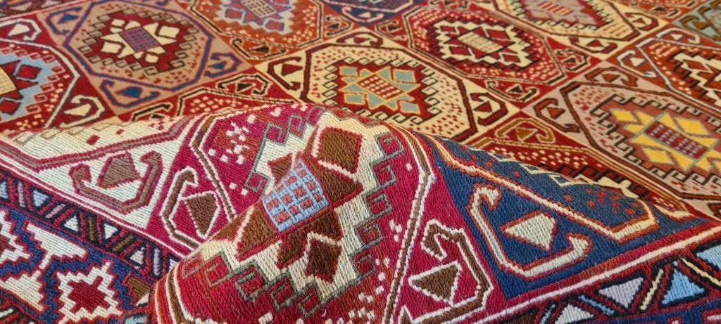 Soumak kelim Perzische tapijt 197 x 125/wandkleed/tafelkleed, 100 tot 150 cm, Www.simatapijten.nl, Nieuw, Ophalen of Verzenden