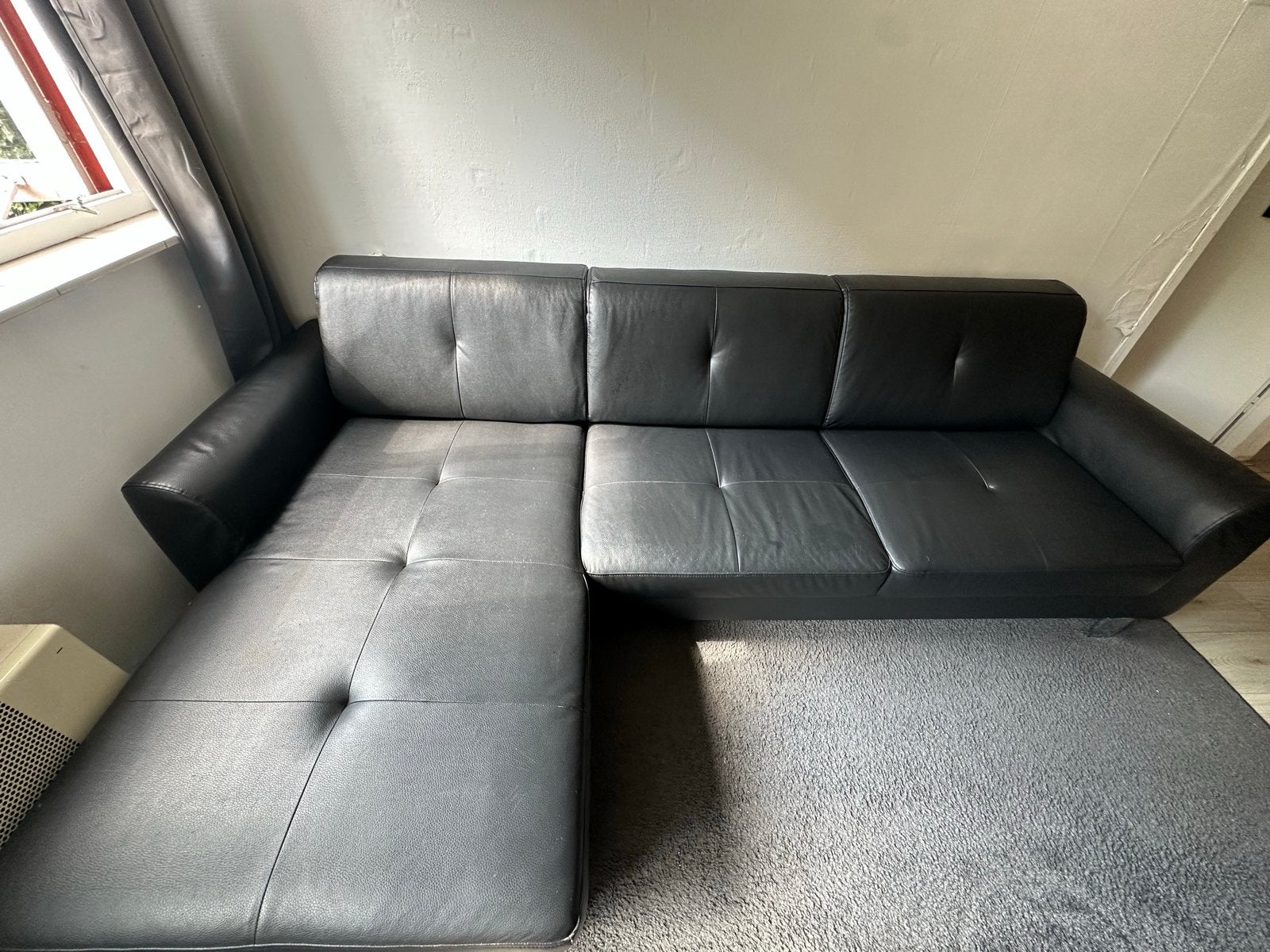 Zwarte Leren Hoekbank - Comfortabel en Stijlvol, Huis en Inrichting, Banken | Bankstellen, Ophalen, 250 tot 300 cm, Gebruikt, Hoekbank