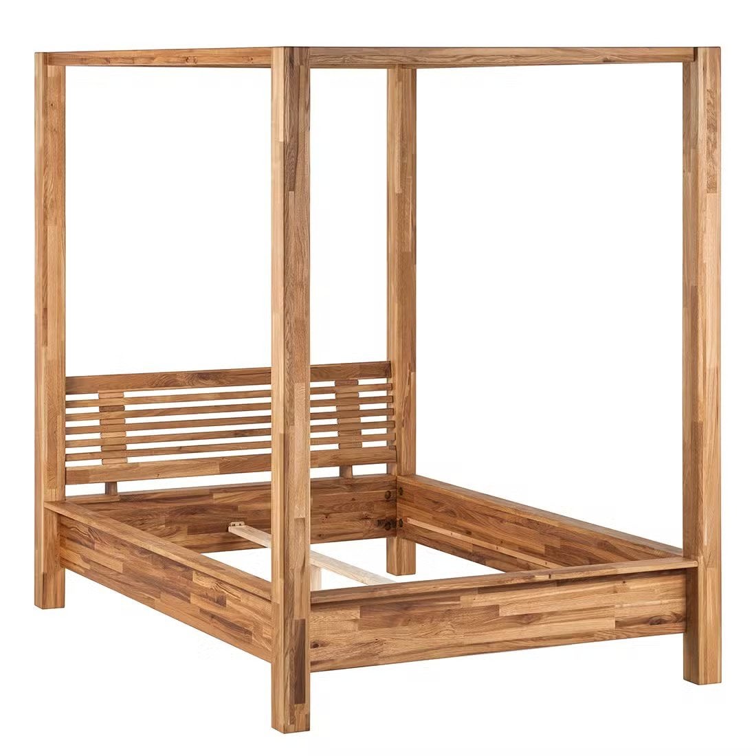 Massief Houten Hemelbed 140x200 met Opbergmeubel, Ophalen, Gebruikt, Bruin, Tweepersoons