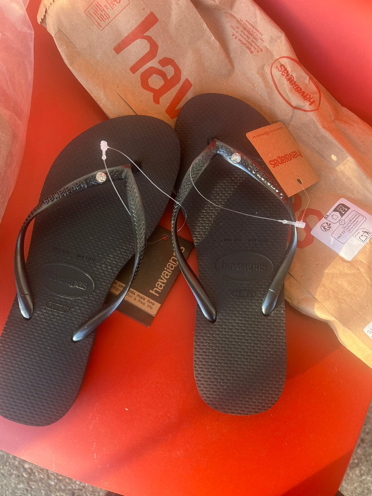 NEW- Havaianas Slim Crystal Swarovski Black flip-flop 39-40, Ophalen of Verzenden, Zo goed als nieuw, Zwart