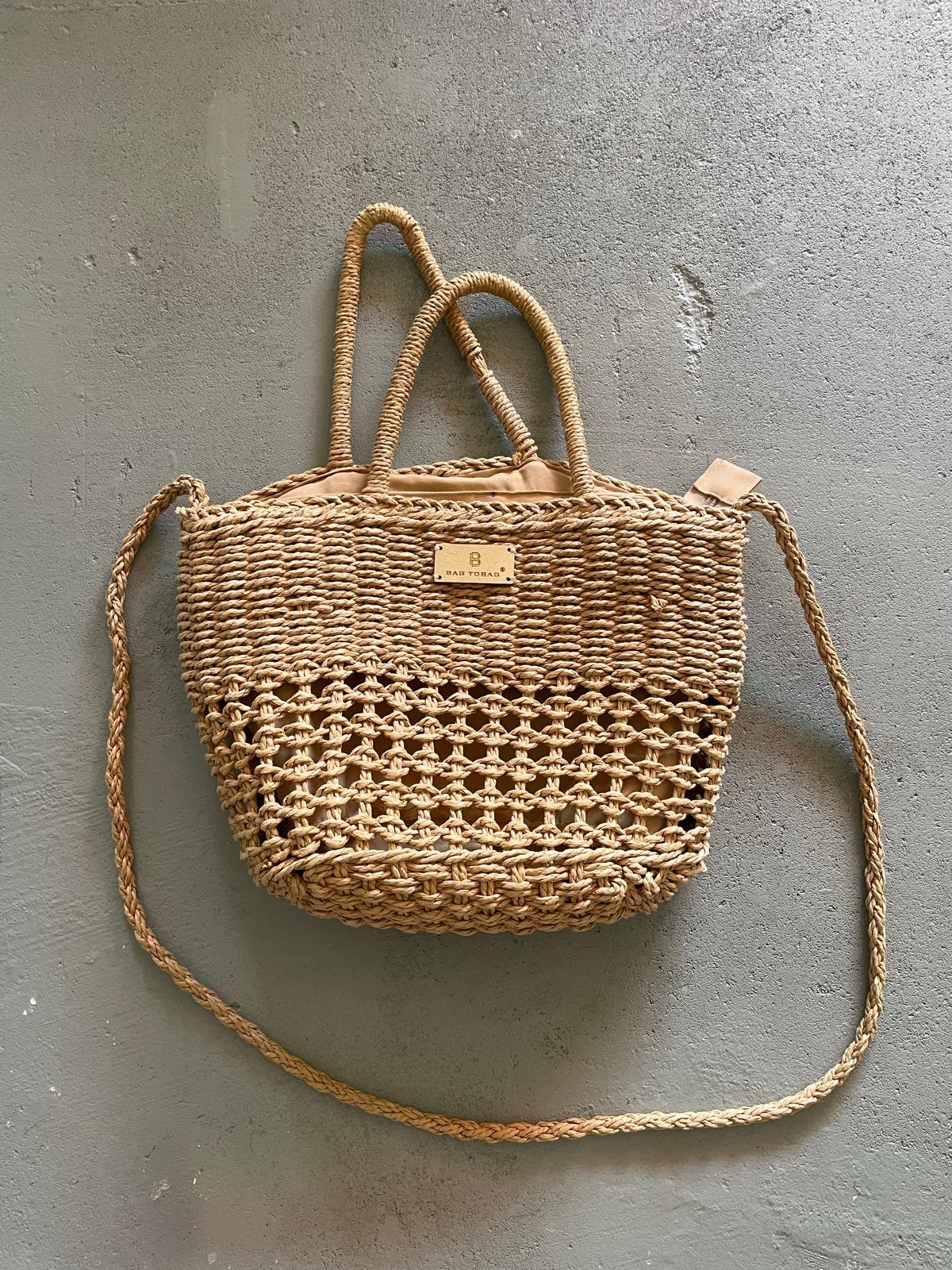 Stijlvolle rieten tas met schouderband - Bag To Bag, Ophalen of Verzenden, Zo goed als nieuw, Beige, Handtas
