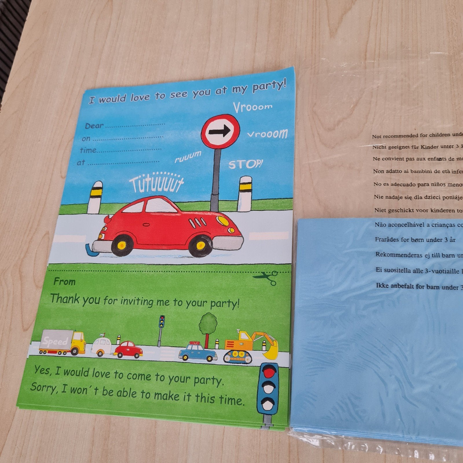 Uitnodigingen 8x kinderfeestje auto thema, Hobby en Vrije tijd, Ophalen of Verzenden, Nieuw, Feestartikel, Verjaardag