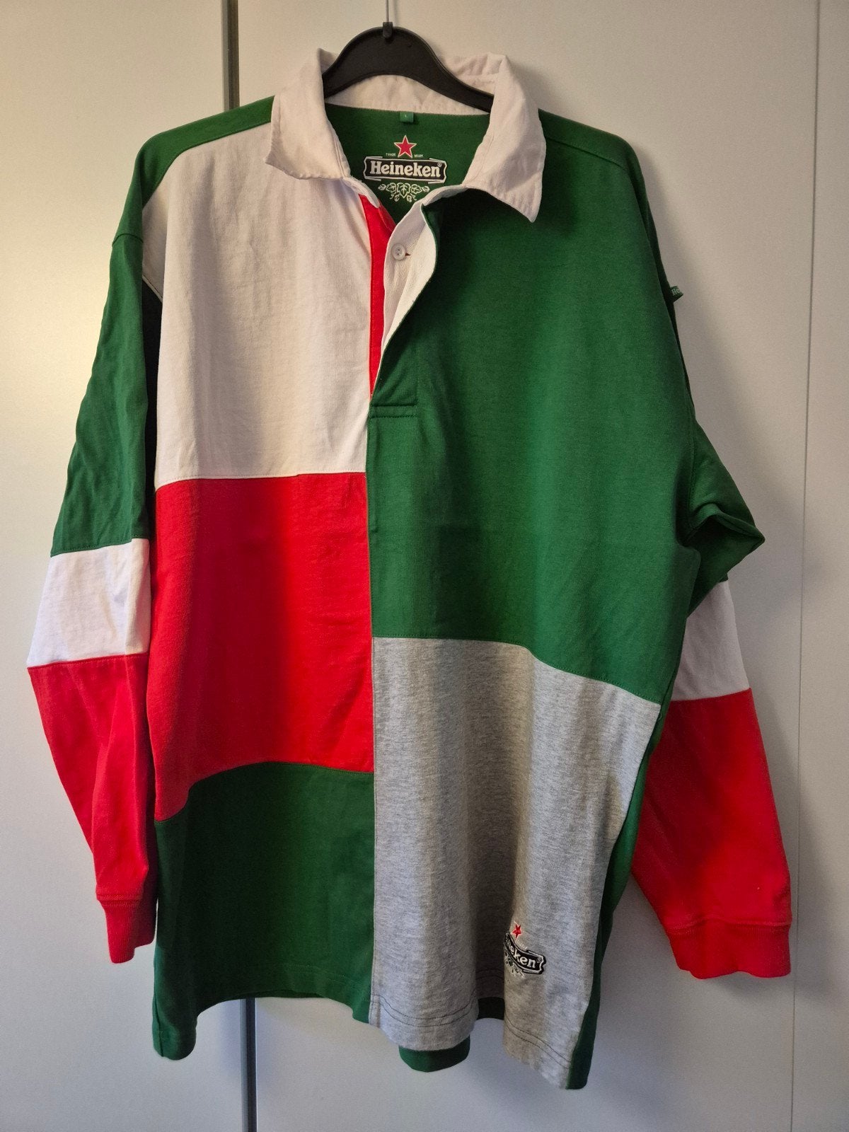 Vintage Heineken Rugby Shirt/trui - Color Block - maat L, Ophalen of Verzenden, Maat 52/54 (L), Groen