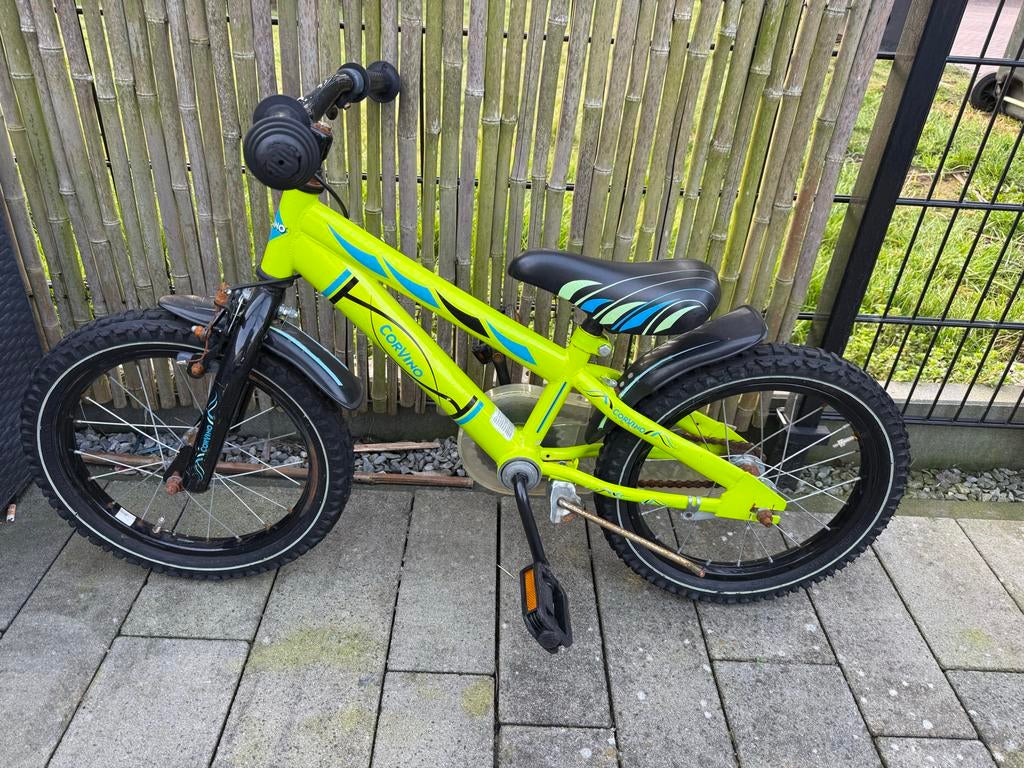 Corvino kinderfiets 16 inch - Neon geel 3-5 jaar, Ophalen of Verzenden, Gebruikt, 16 tot 20 inch