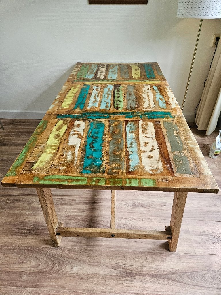 Unieke eettafel van gerecycled hout - Bohemian stijl, Huis en Inrichting, Tafels | Eettafels, Ophalen, Gebruikt, Bohemian, Rustiek, Gerecycled
