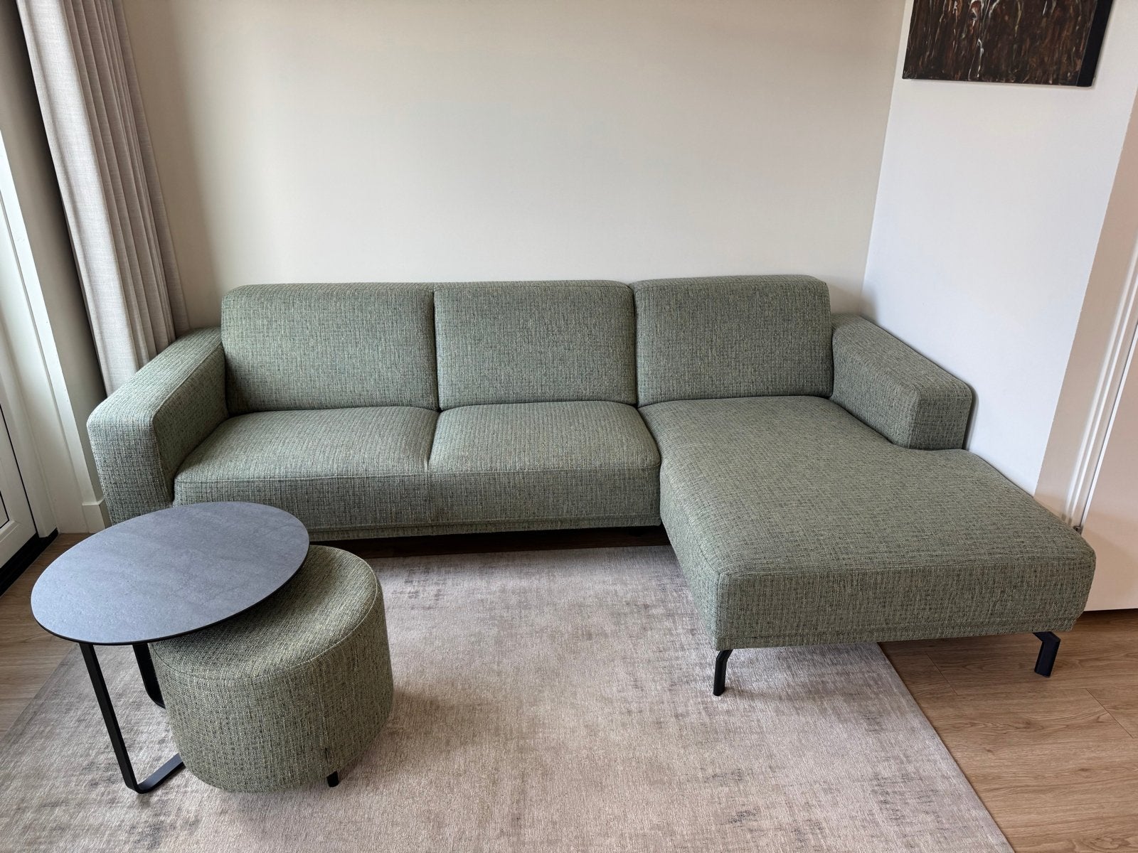 Montèl Viano hoekbank + hocker + bijzettafel | Garantie, 250 tot 300 cm, Hoekbank, 75 tot 100 cm, Ophalen of Verzenden