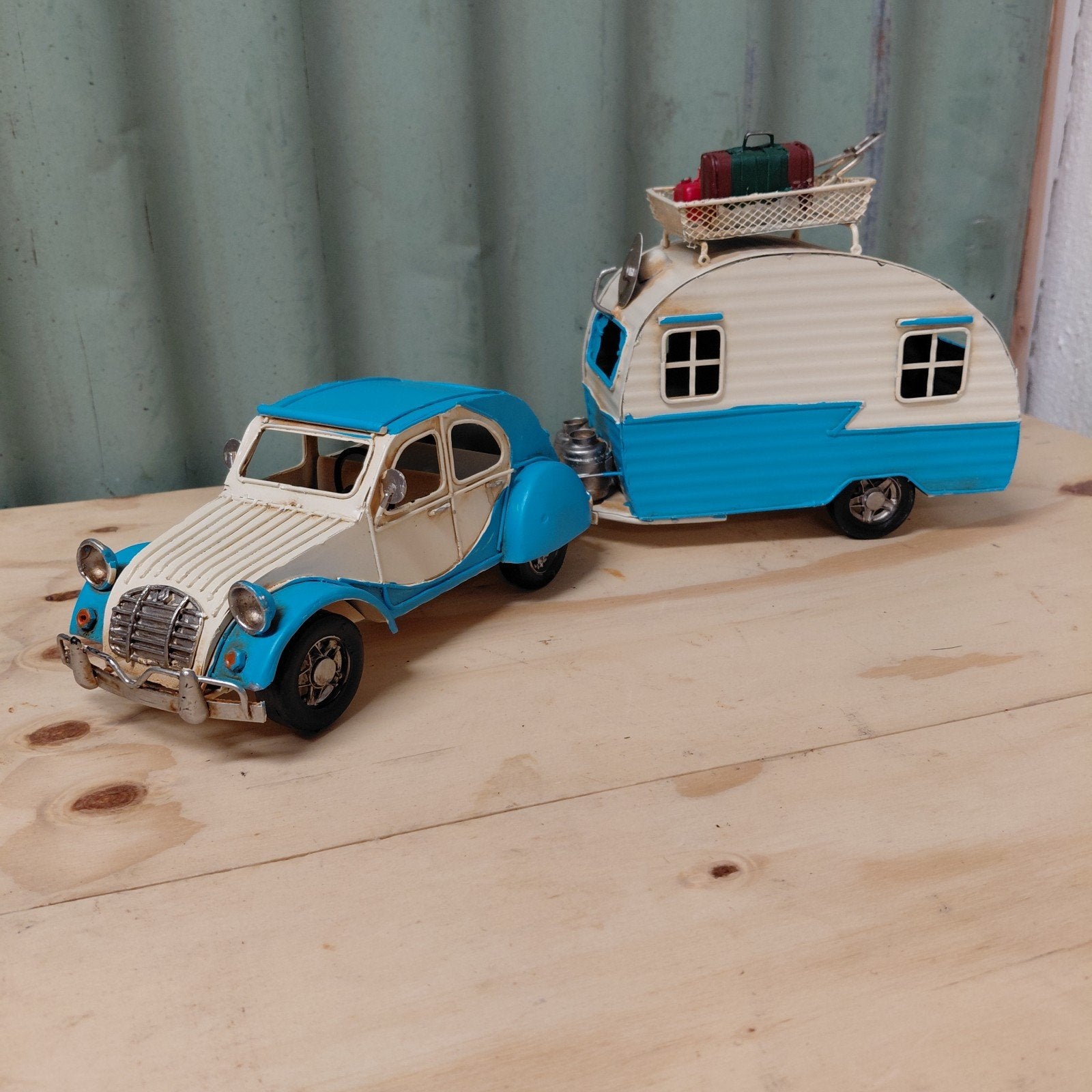 Citroën 2cv met caravan van blik - lelijke eend - oldtimer, 2cv, 2cv, Ophalen of Verzenden, Metaal