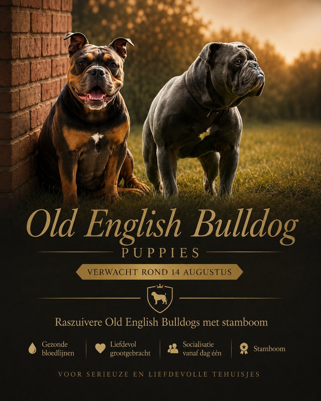 Old english bulldog pups verwacht, rond 14 augustus., Nederland, 8 tot 15 weken, Geslacht onbekend, Bulldog