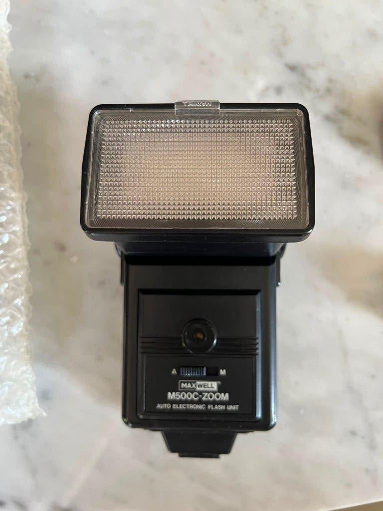 Vintage Maxell M5000 Zoom Auto Electronic Flash flitser, Overige merken, Gebruikt, Externe flitser, Kantelbaar